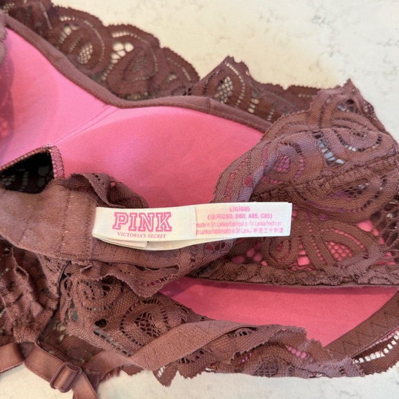 PINK Victoria’s Secret Lace High Neck Push-Up Bralette Mauve Dusty Rose Size L - Picture 6 of 7